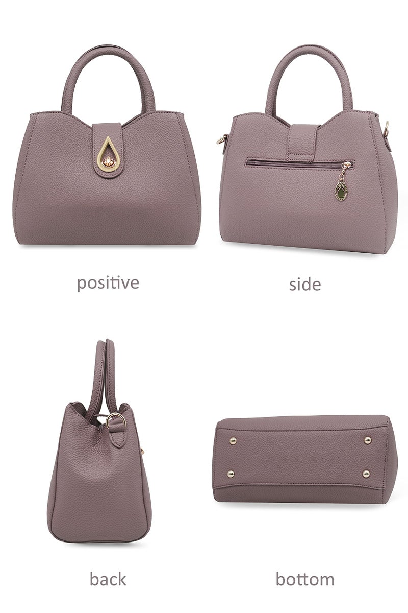 Pahajim Womens PU Leather Purse Top Handle Handbags for Ladies Designer Small Work Satchel Bags (purple) - Image 2