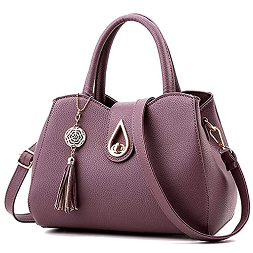 Pahajim Womens PU Leather Purse Top Handle Handbags for Ladies Designer Small Work Satchel Bags (purple) - Image 1