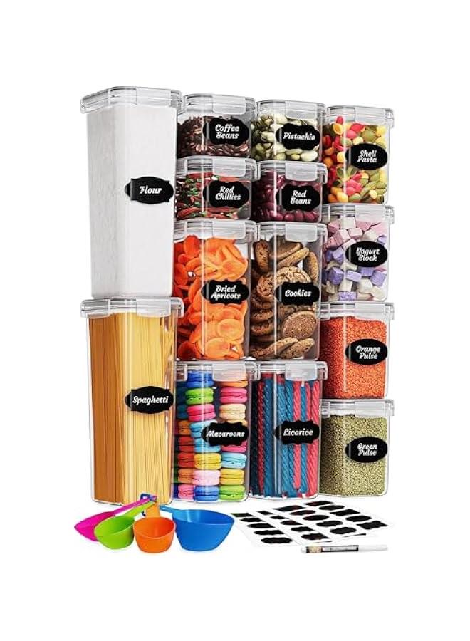 HOOKOR Airtight Food Storage Containers Set, 14 Pack Kitchen Storage Containers with Lids for Flour, Sugar and Cereal, Plastic Dry Food Canisters for Pantry Organization and Storage - Image 1