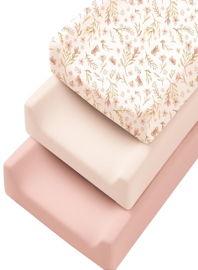 Konssy 3 Pack Stretchy Changing Pad Covers for Girl, Boy, Silky Soft Changing Table Cover, Breathable Baby Nursery Diaper Chang Pad Sheets (Pink Spring) - Image 1