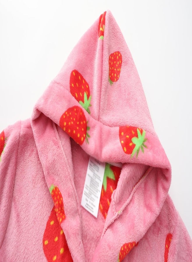 FunnyPaja Girls Soft Fleece Robes Plush Hooded Bathrobes Sleepwear for Kids 2-16 Years Rose Strawberry 4-5 Years - Image 3
