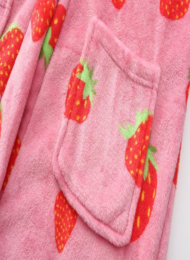 FunnyPaja Girls Soft Fleece Robes Plush Hooded Bathrobes Sleepwear for Kids 2-16 Years Rose Strawberry 4-5 Years - Image 4