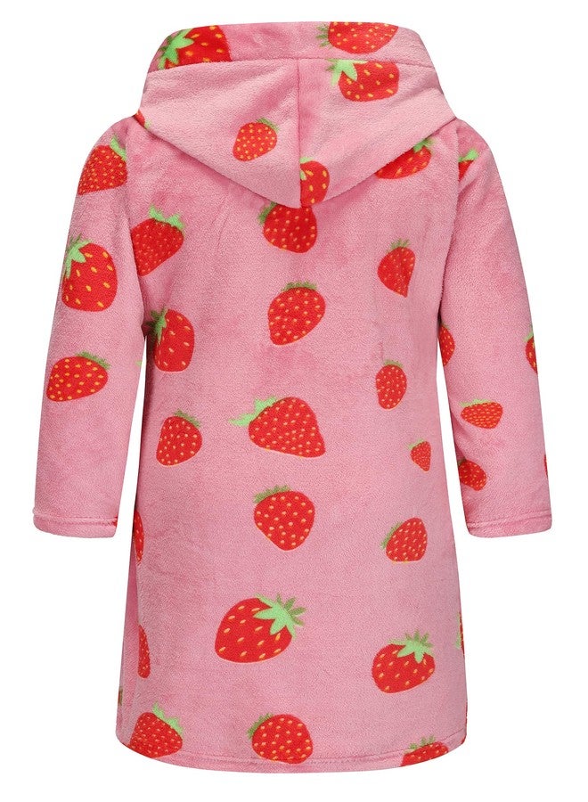 FunnyPaja Girls Soft Fleece Robes Plush Hooded Bathrobes Sleepwear for Kids 2-16 Years Rose Strawberry 4-5 Years - Image 2