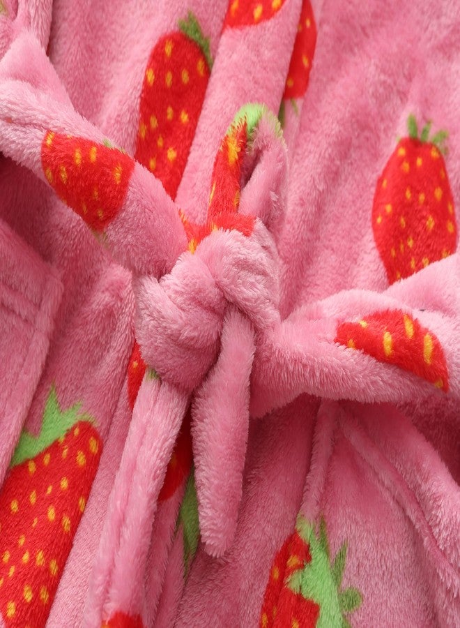 FunnyPaja Girls Soft Fleece Robes Plush Hooded Bathrobes Sleepwear for Kids 2-16 Years Rose Strawberry 4-5 Years - Image 5