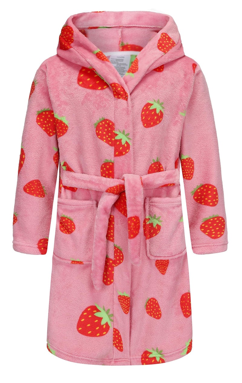 FunnyPaja Girls Soft Fleece Robes Plush Hooded Bathrobes Sleepwear for Kids 2-16 Years Rose Strawberry 4-5 Years - Image 1