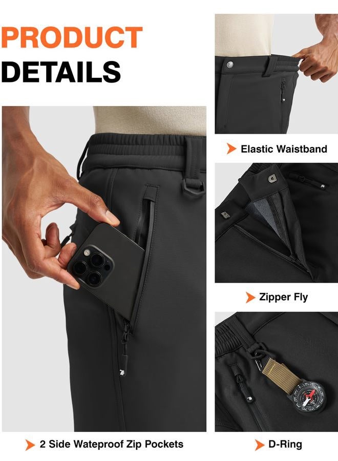 TBMPOY Mens Snow Ski Hiking Pants Waterproof Insulated Winter Fleece Lined Softshell Outdoor Snowboard Zipper Bottom Leg, Black, 34 - Image 2