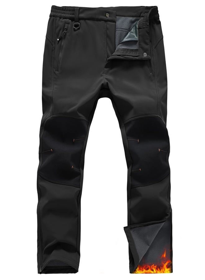 TBMPOY Mens Snow Ski Hiking Pants Waterproof Insulated Winter Fleece Lined Softshell Outdoor Snowboard Zipper Bottom Leg, Black, 34 - Image 1