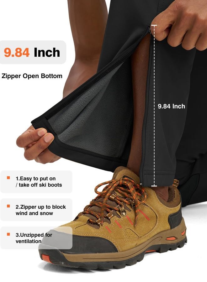 TBMPOY Mens Snow Ski Hiking Pants Waterproof Insulated Winter Fleece Lined Softshell Outdoor Snowboard Zipper Bottom Leg, Black, 34 - Image 5