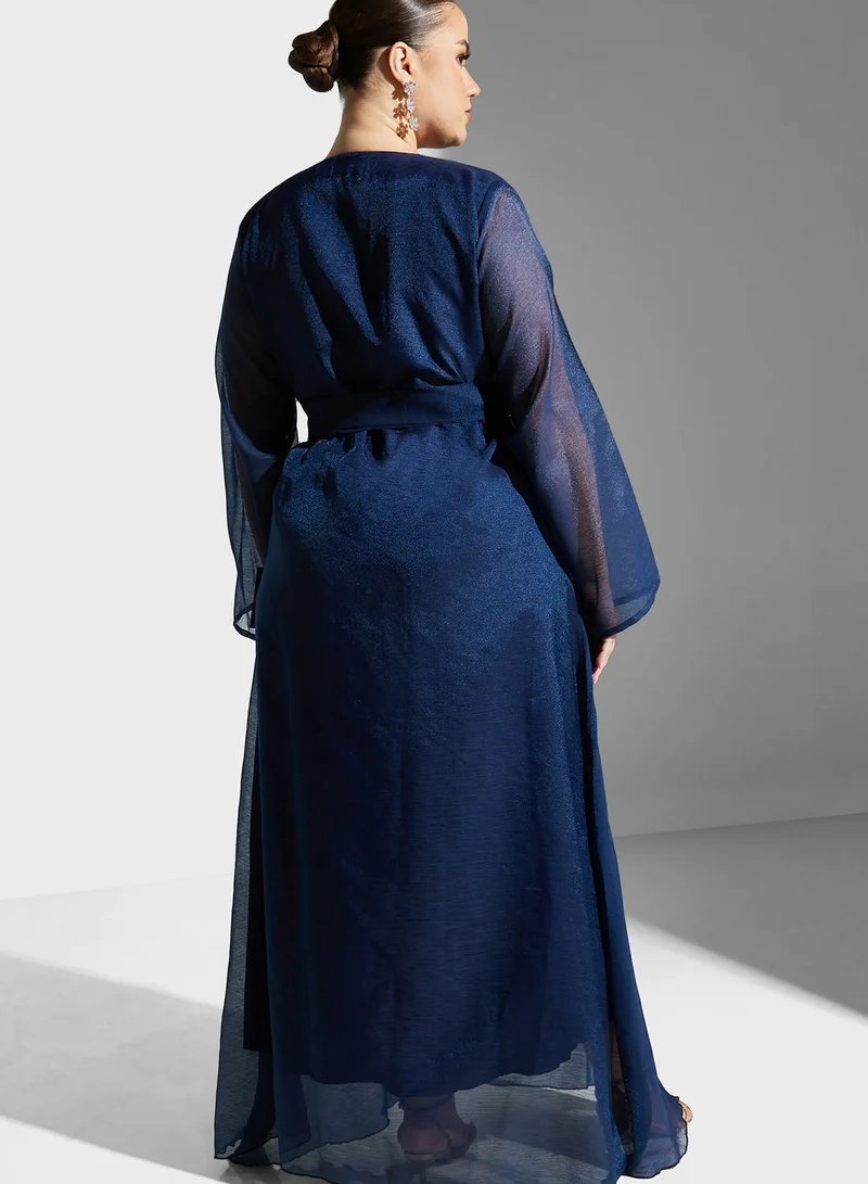 Hayas Closet Curve Embellished Belted Jalabiya