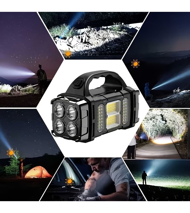 Black HB2678 Solar Camping Lantern Dual Light USB Flashlight - Image 1