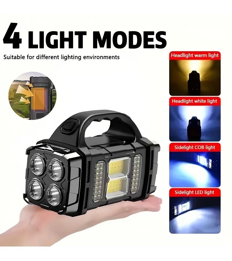 Black HB2678 Solar Camping Lantern Dual Light USB Flashlight - Image 3