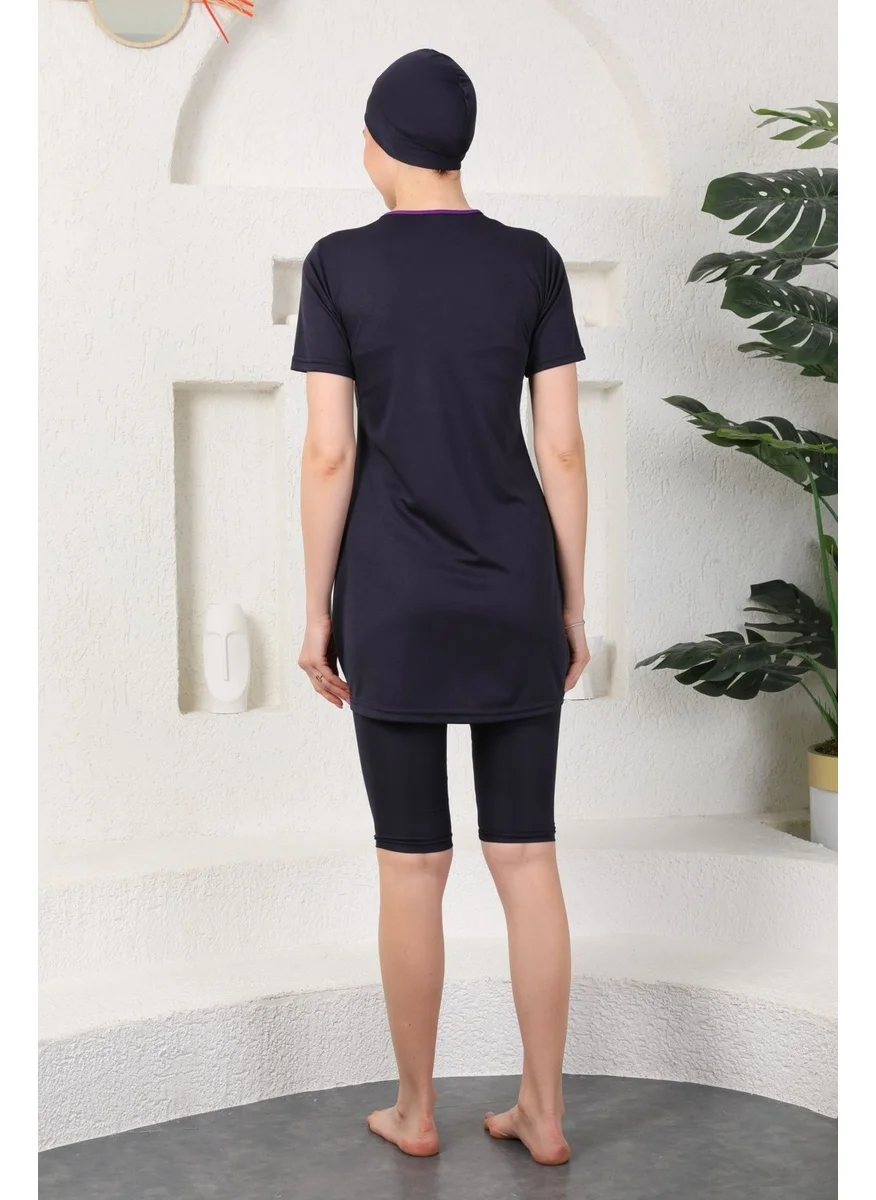 Medipek Semi-Covered Lycra Patterned Hijab Swimsuit