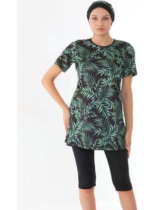 Medipek Semi-Covered Lycra Patterned Hijab Swimsuit  - Image 1