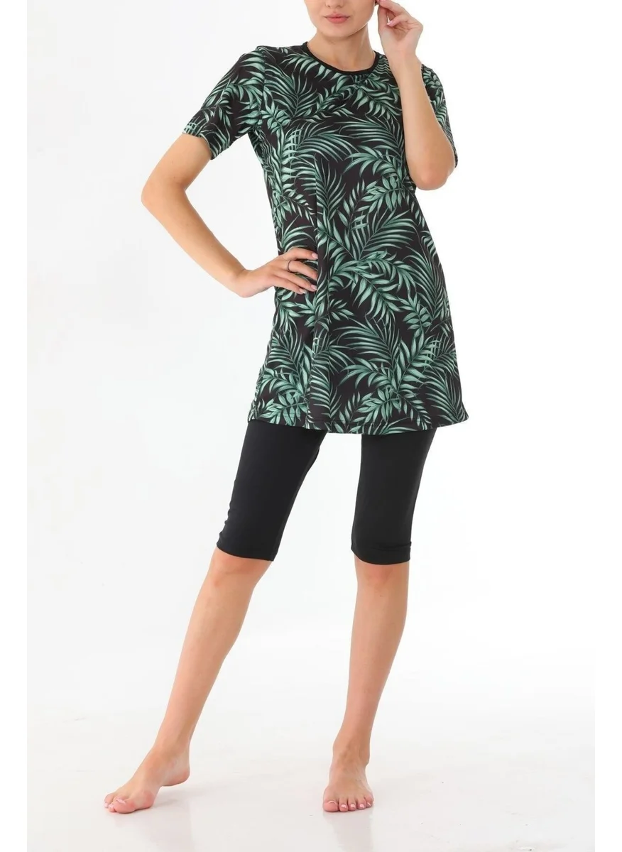 Medipek Semi-Covered Lycra Patterned Hijab Swimsuit