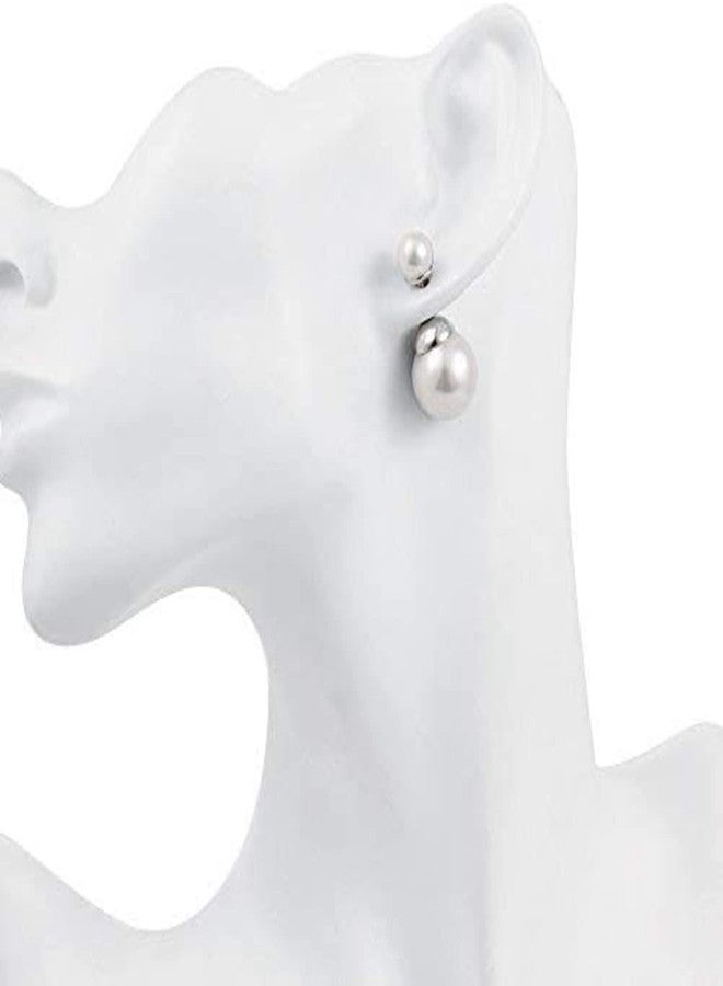 زيتوب أقراط زيتوب ذات وجهين، أمامية وخلفية، مزينة بكرات من اللؤلؤ الصناعي، بتصميم قبلي أنيق للنساء (فضي) - Image 2