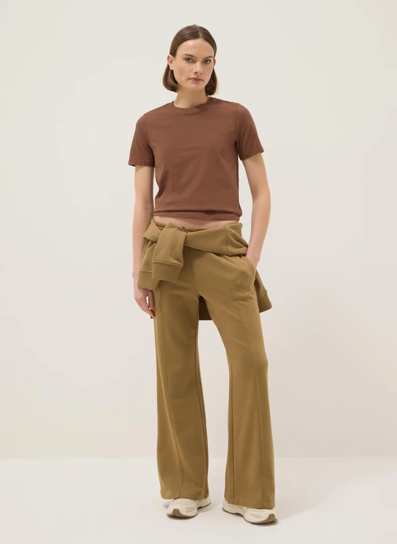 او في اس OVS Brown Pure Cotton Crew Neck T-Shirt Regular Fit