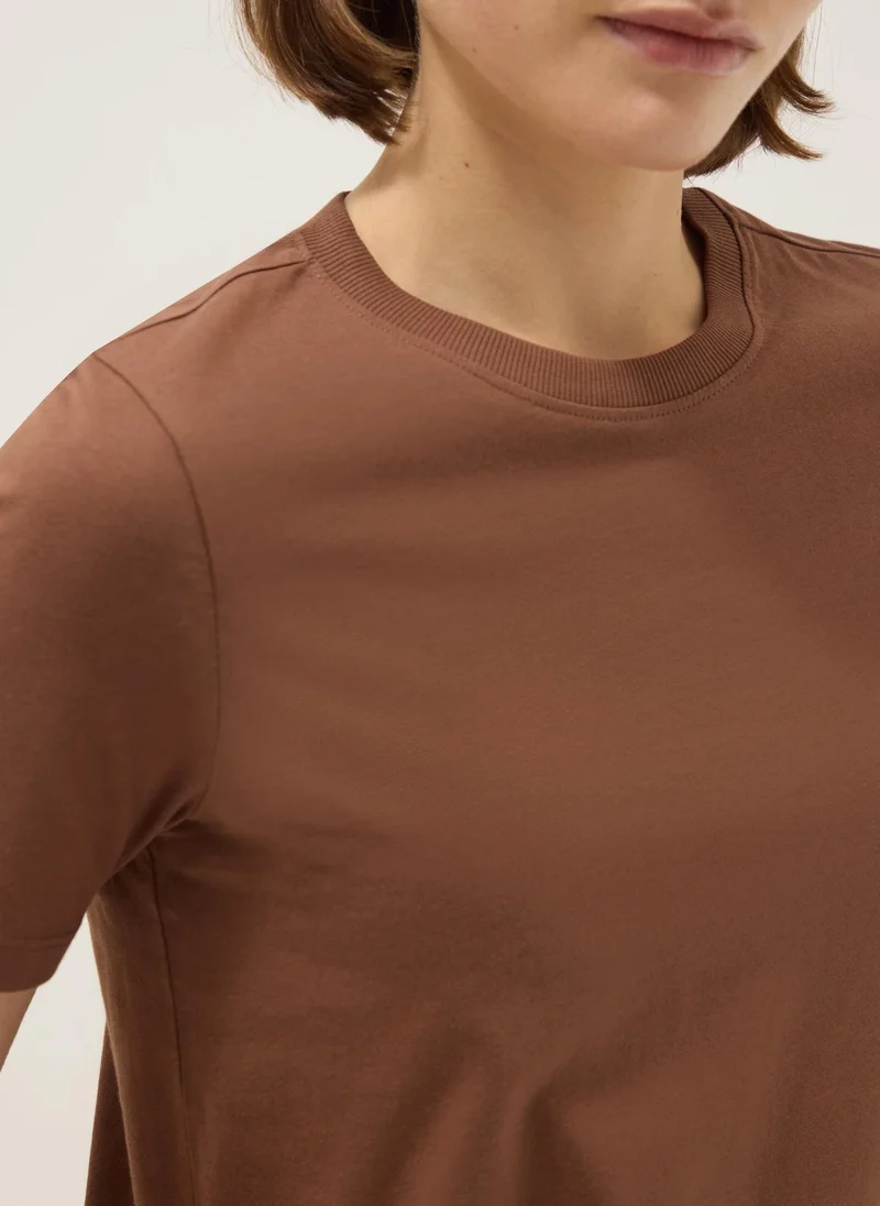 Ovs  OVS Brown Pure Cotton Crew Neck T-Shirt Regular Fit for Women | Best Price UAE