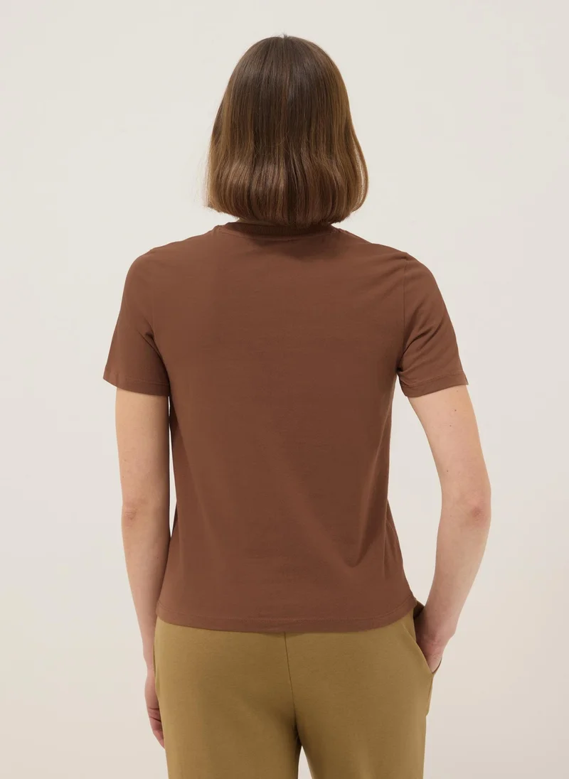 Ovs  OVS Brown Pure Cotton Crew Neck T-Shirt Regular Fit for Women | Best Price UAE