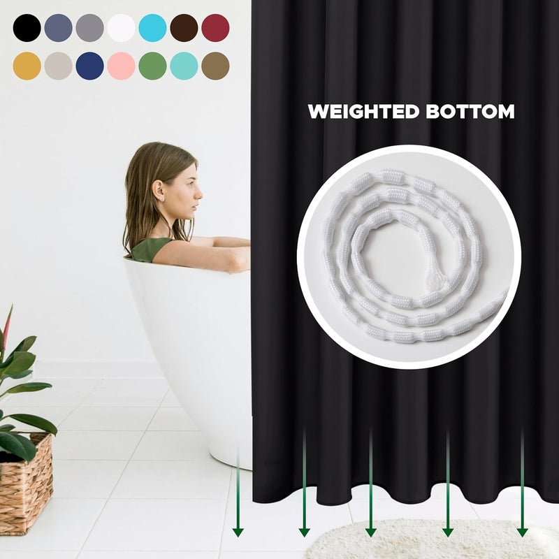 Biscaynebay Fabric Shower Curtain Short Stall Liners 72" Width by 65" Length, Black Water Resistant Bathroom Curtains, Rust Resistant Grommets Top Weighted Bottom Machine Washable - Image 3