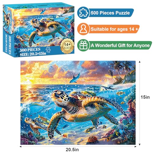 Edsjegn 500 Piece Puzzle for AdultsSea Turtle Puzzle Recycled Cardboard Jigsaw Puzzles 500 Pieces Challenging Family Activity Great Gift Idea for Family Friends Difficult Puzzles Size 205X 15 inches - Image 5