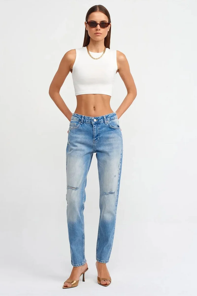 DILVIN Mid Waist Straight Leg Jeans