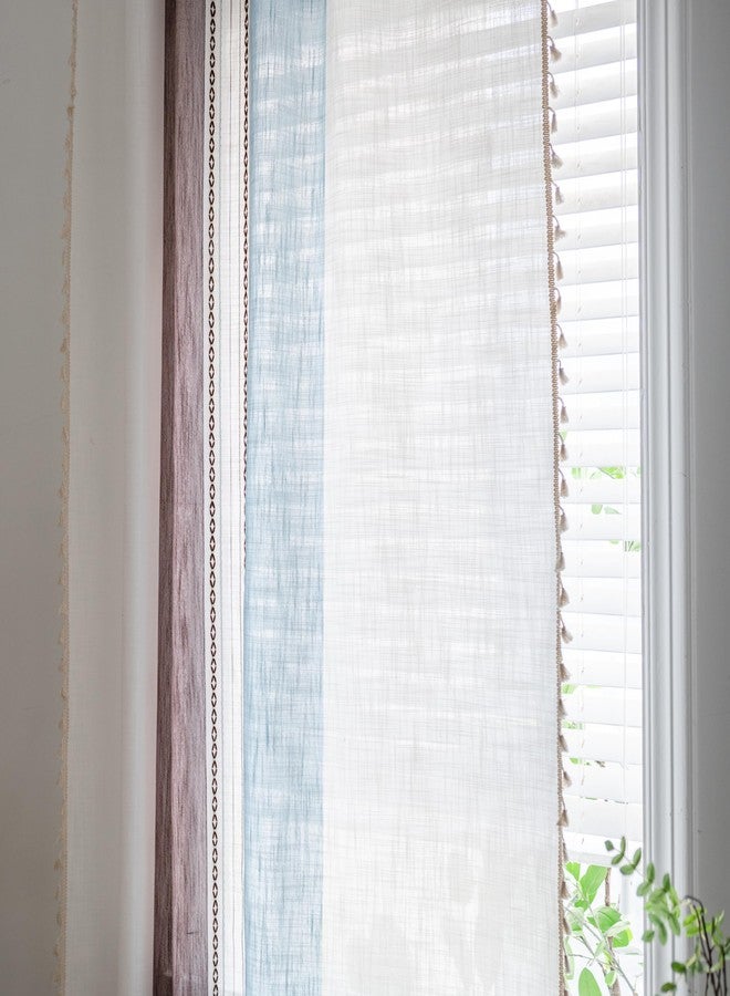 Deeprove ستائر ديبروف بوهو من الكتان، مقاس 84 بوصة، مناسبة لغرف النوم والمعيشة، ستائر شبه معتمة، مزينة بشرابات ريفية، بنمط بوهيمي مطرز، مزودة بجيب للعمود، لوحة واحدة، عرض 52 بوصة × طول 84 بوصة، باللونين الأزرق والبني. - Image 5