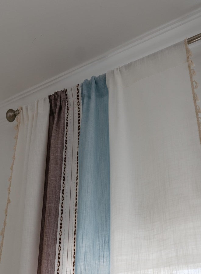 Deeprove ستائر ديبروف بوهو من الكتان، مقاس 84 بوصة، مناسبة لغرف النوم والمعيشة، ستائر شبه معتمة، مزينة بشرابات ريفية، بنمط بوهيمي مطرز، مزودة بجيب للعمود، لوحة واحدة، عرض 52 بوصة × طول 84 بوصة، باللونين الأزرق والبني. - Image 3