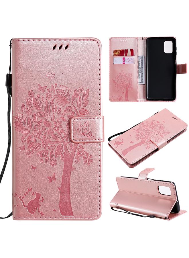 S-TOP Case For Samsung Galaxy M51 Tree & Cat Pattern Pressed Printing Horizontal Flip PU Leather Case with Holder & Card Slots & Wallet & Lanyard - Image 1