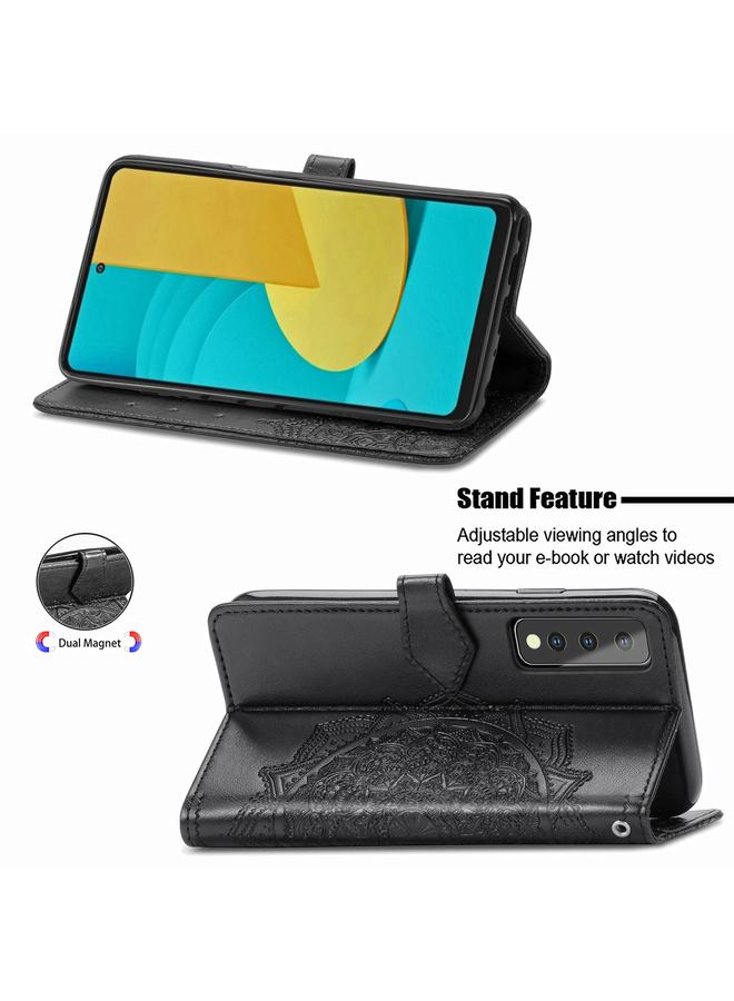 اس-توب جراب لهاتف LG Stylo 7، جراب جلدي أفقي منقوش عليه زهرة ماندالا مع حامل / فتحة بطاقة / محفظة / حبل - Image 4