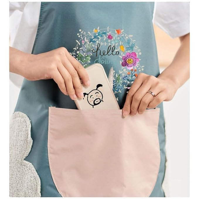 RIEO Hub RIEO Apron for Kitchen Cooking Waterproof and Polyster Apron for Unisex with Pockets and Side Coral Velvet for Wiping Hands Towel Grill Cooking BBQ Chef Apron Kitchen for Home Cooking Sky Blue  - Image 5