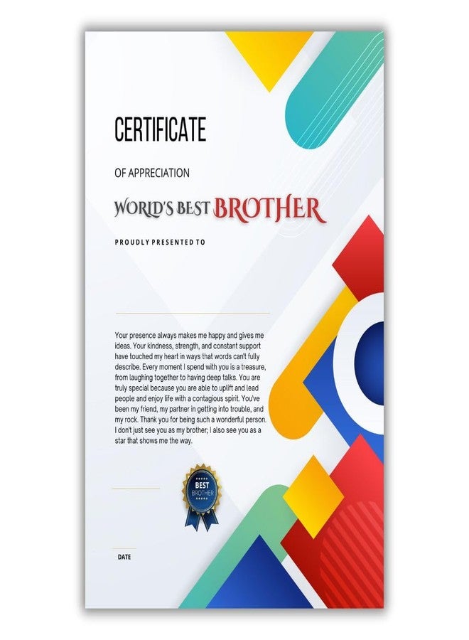 AanyaCentric شهادة "أفضل أخ في العالم" من آنيا سينتريك، مقاس A4 (8.3 × 11.7 بوصة)، جائزة للأخ الأصغر، الأخ الأكبر، بطاقة تهنئة مع ظرف، هدية مثالية لأعياد الميلاد، مناسبة فريدة لا تُنسى. - Image 1