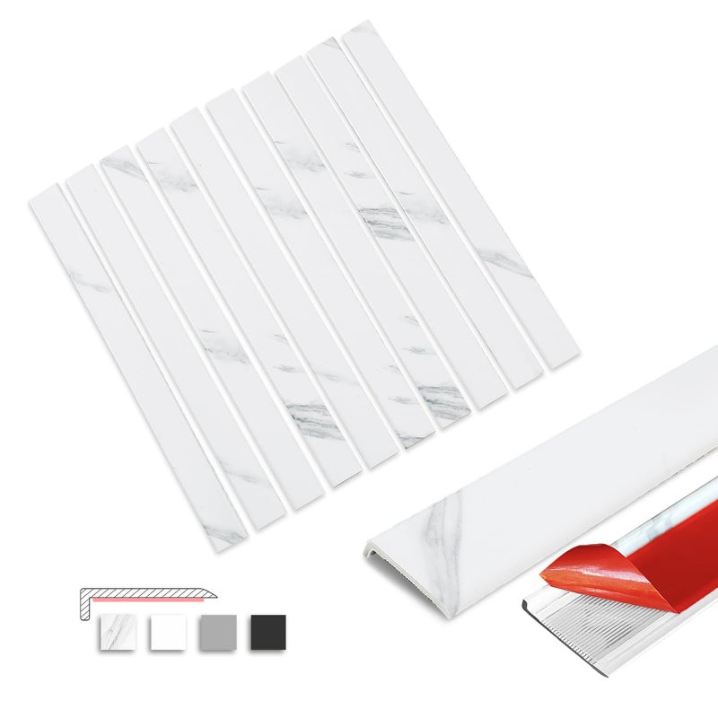 Tilingview 10 Pcs Peel and Stick Tile Trim Edge, Self-Adhesive 12" PVC Molding Edging for Kitchen Backsplash (Marble) - Image 1