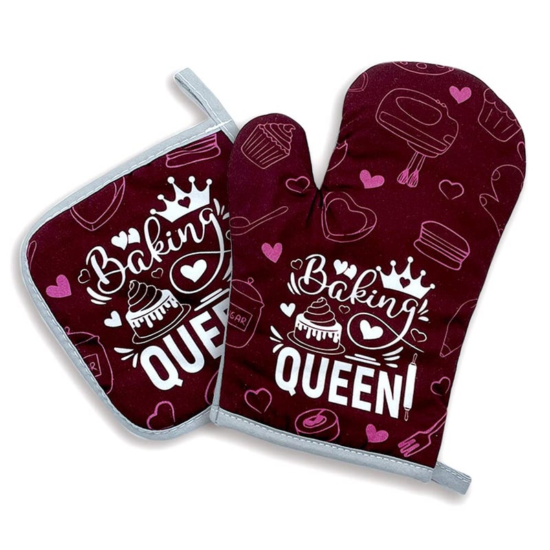 zcyhtqp Baking Queen Funny Silicone NonSlip Oven Mitts and Pot Holders Sets of 2 Queen Oven Mitts Kitchen Gift for Women Bake Lover Gift Mothers Day Kitchen Gifts