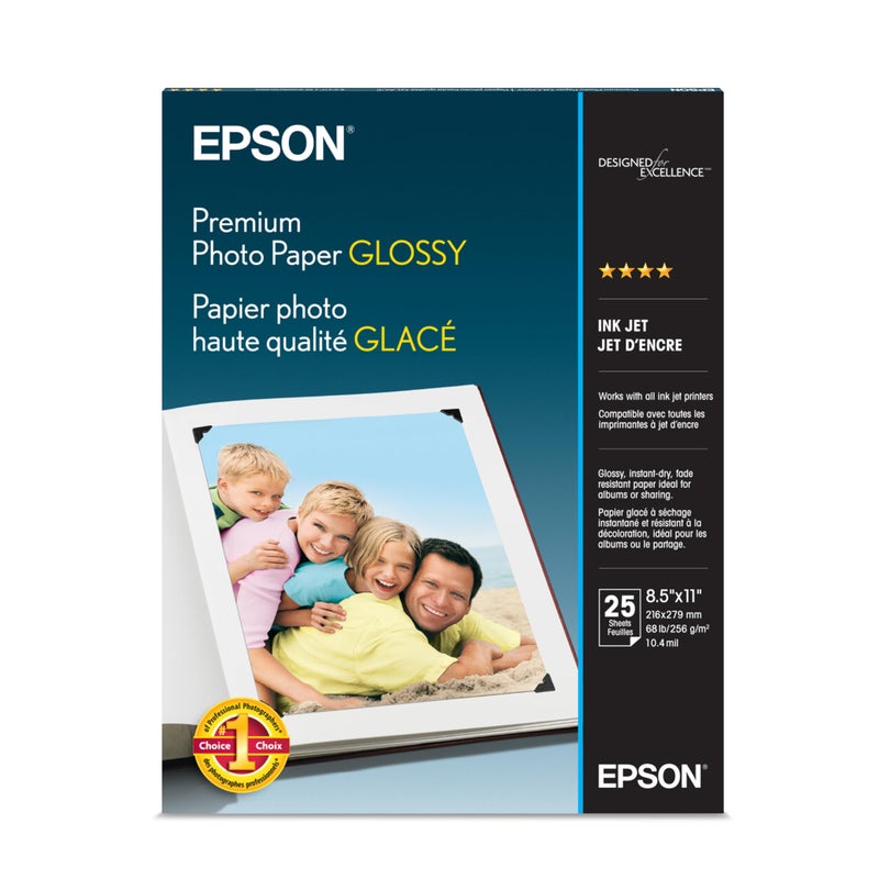 EPSON ورق صور إبسون المتميز لامع (8.5x11 بوصة، 25 ورقة) (S042183) أبيض - Image 1