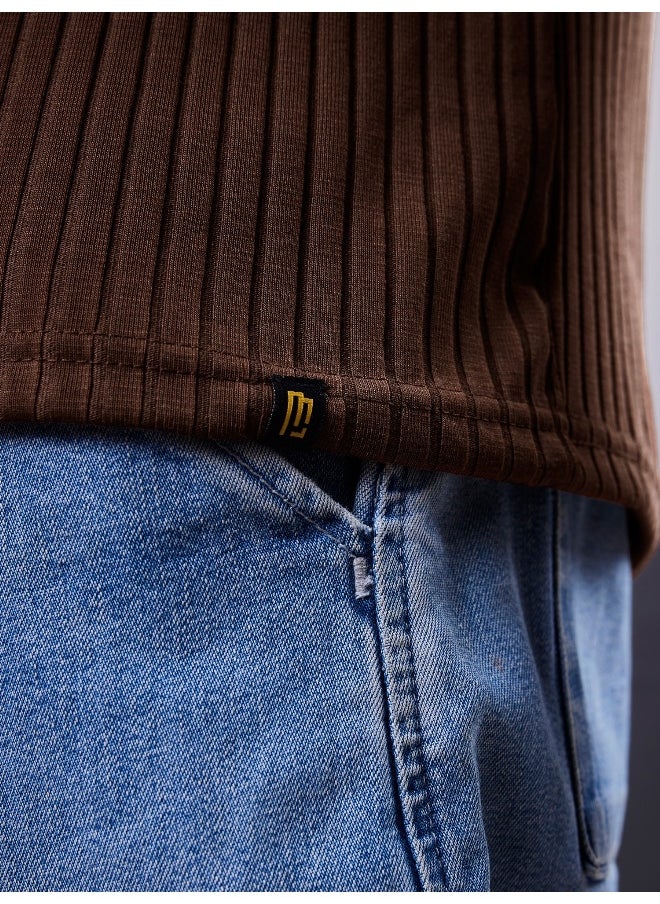 Maniac Maniac Men Textured Polo Neck Half Sleeve Half Zipper Brown Color Cotton T-Shirt  - Image 4