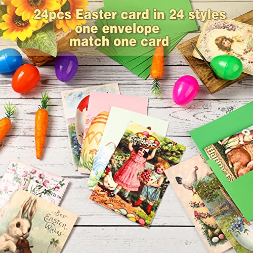 Yinder 24 Pack Vintage Easter Card Bulk Easter Victorian Retro Bunny Greeting Postcards with Envelopes Assorted Funny Notecards for School Home Office Business Gift Supplies, 4 x 6 Inches - Image 4