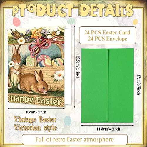 Yinder 24 Pack Vintage Easter Card Bulk Easter Victorian Retro Bunny Greeting Postcards with Envelopes Assorted Funny Notecards for School Home Office Business Gift Supplies, 4 x 6 Inches - Image 2