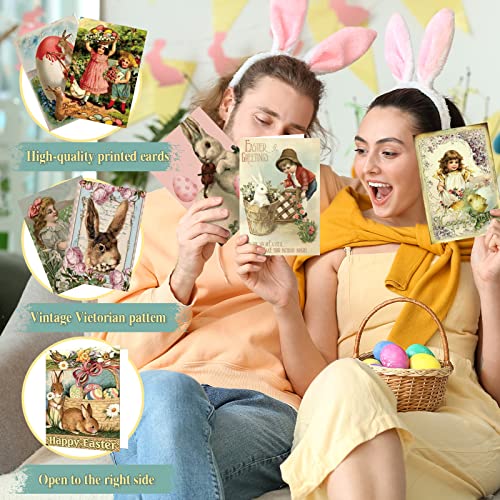 Yinder 24 Pack Vintage Easter Card Bulk Easter Victorian Retro Bunny Greeting Postcards with Envelopes Assorted Funny Notecards for School Home Office Business Gift Supplies, 4 x 6 Inches - Image 5