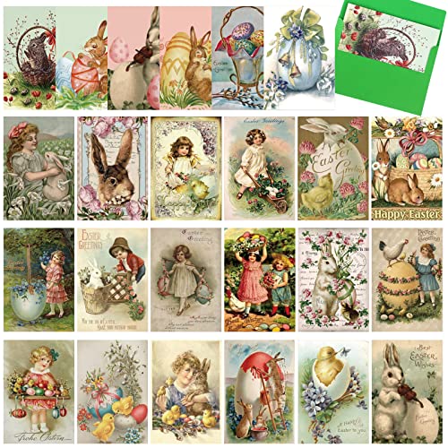 Yinder 24 Pack Vintage Easter Card Bulk Easter Victorian Retro Bunny Greeting Postcards with Envelopes Assorted Funny Notecards for School Home Office Business Gift Supplies, 4 x 6 Inches - Image 1