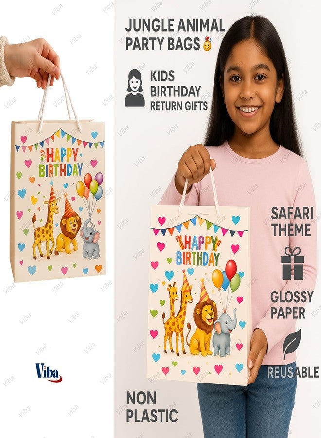 VIBA® Happy Birthday Jungle Animal Theme Glossy Gift Bags for Kids (Pack of 5) - Party Favor Goodie Bags, Reusable Paper Return Gift Bags (10in x 8in x 4in) - Image 4