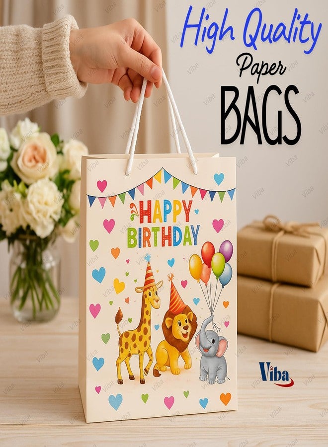 VIBA® Happy Birthday Jungle Animal Theme Glossy Gift Bags for Kids (Pack of 5) - Party Favor Goodie Bags, Reusable Paper Return Gift Bags (10in x 8in x 4in) - Image 5