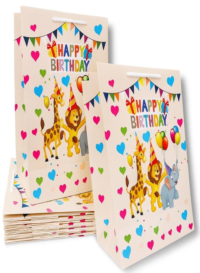 VIBA® Happy Birthday Jungle Animal Theme Glossy Gift Bags for Kids (Pack of 5) - Party Favor Goodie Bags, Reusable Paper Return Gift Bags (10in x 8in x 4in) - Image 1