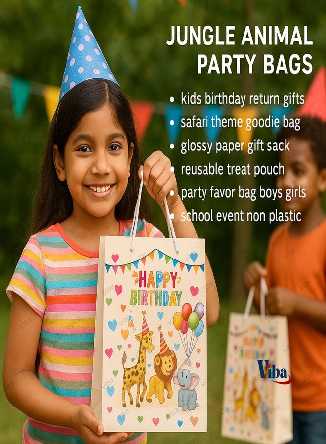 VIBA® Happy Birthday Jungle Animal Theme Glossy Gift Bags for Kids (Pack of 5) - Party Favor Goodie Bags, Reusable Paper Return Gift Bags (10in x 8in x 4in) - Image 3