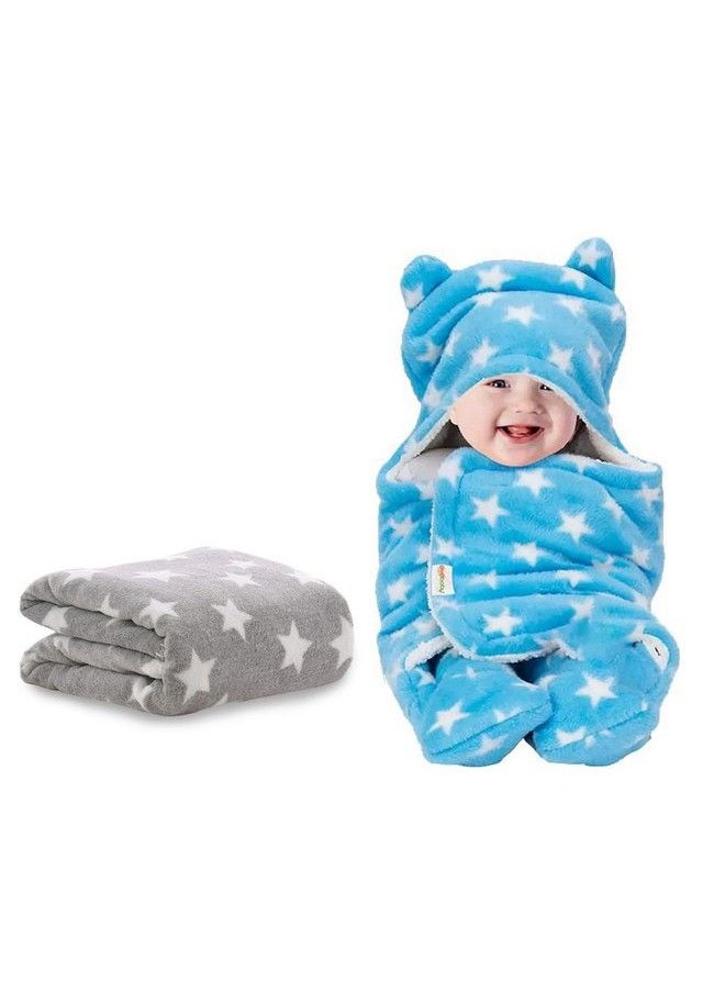 OYO BABY Baby Blanket New Born Babies Super Soft Baby Combo Wrapper Baby Sleeping Bag For Baby Boys Baby Girls ; All Season ; Sleeping Bag ; Nursing Baby Gifts (Grey Blue Star Printed)  - Image 2
