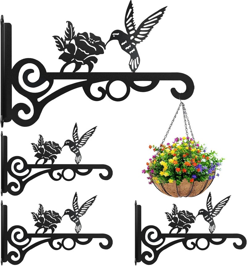 RANRTI 4-Pack 10 Inch Aesthetic Plant Hanger Indoor and Outdoor – Metal Hanging Plant Bracket with Hummingbird Pattern – Heavy Duty Plant Hooks for Hanging Flower Baskets, Bird Feeder, Wind Chime, Lantern - Image 1