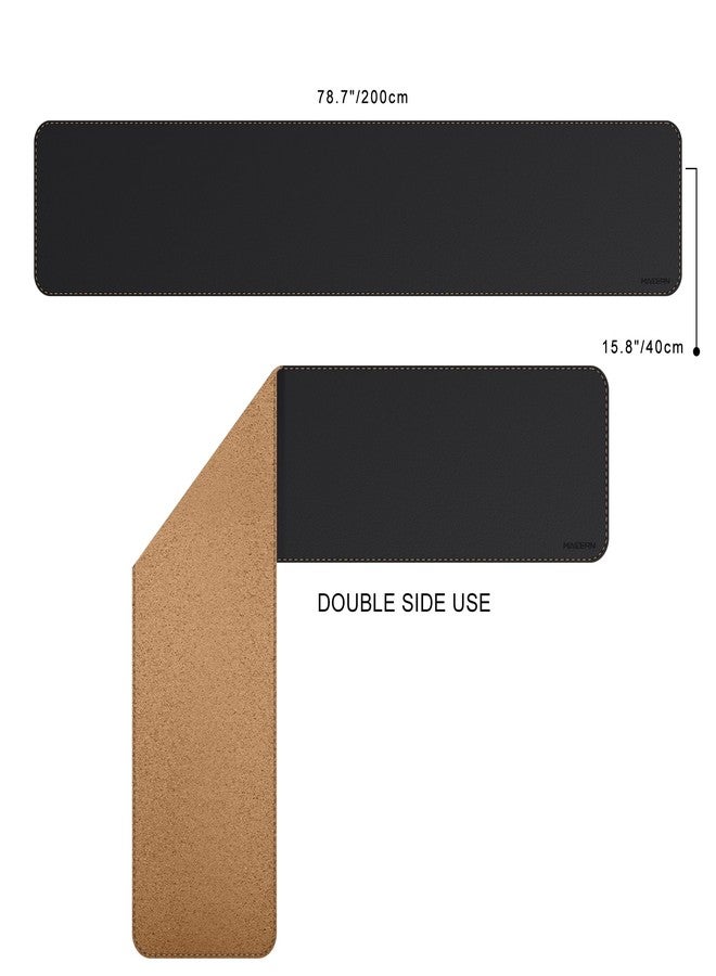 MAIDERN Leather Desk Mat, XXL 78.7” x 15.7” Reversible Large Desk Pad Mat, Cork & Leather Large Mouse pad for Desk, Waterproof Computer Desk Mat for Gaming Home Office (Black) - Image 2