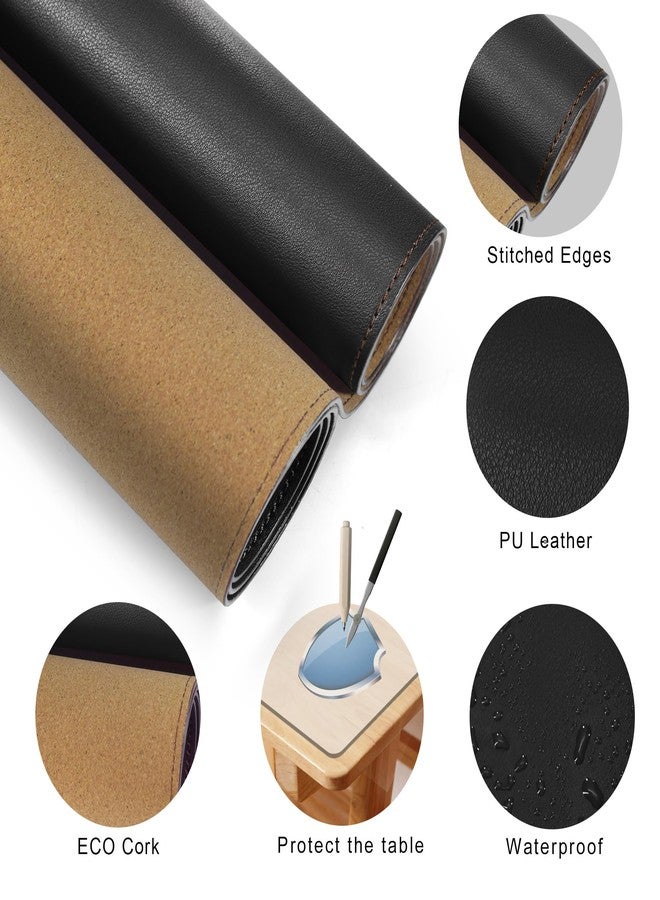 MAIDERN Leather Desk Mat, XXL 78.7” x 15.7” Reversible Large Desk Pad Mat, Cork & Leather Large Mouse pad for Desk, Waterproof Computer Desk Mat for Gaming Home Office (Black) - Image 3