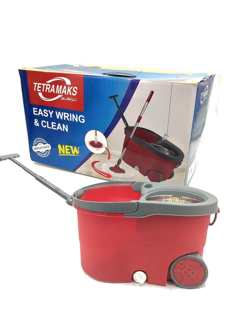 TETRA MAKS 360 Degree Rotating Magic Mop Set With Red Bucket - Image 1