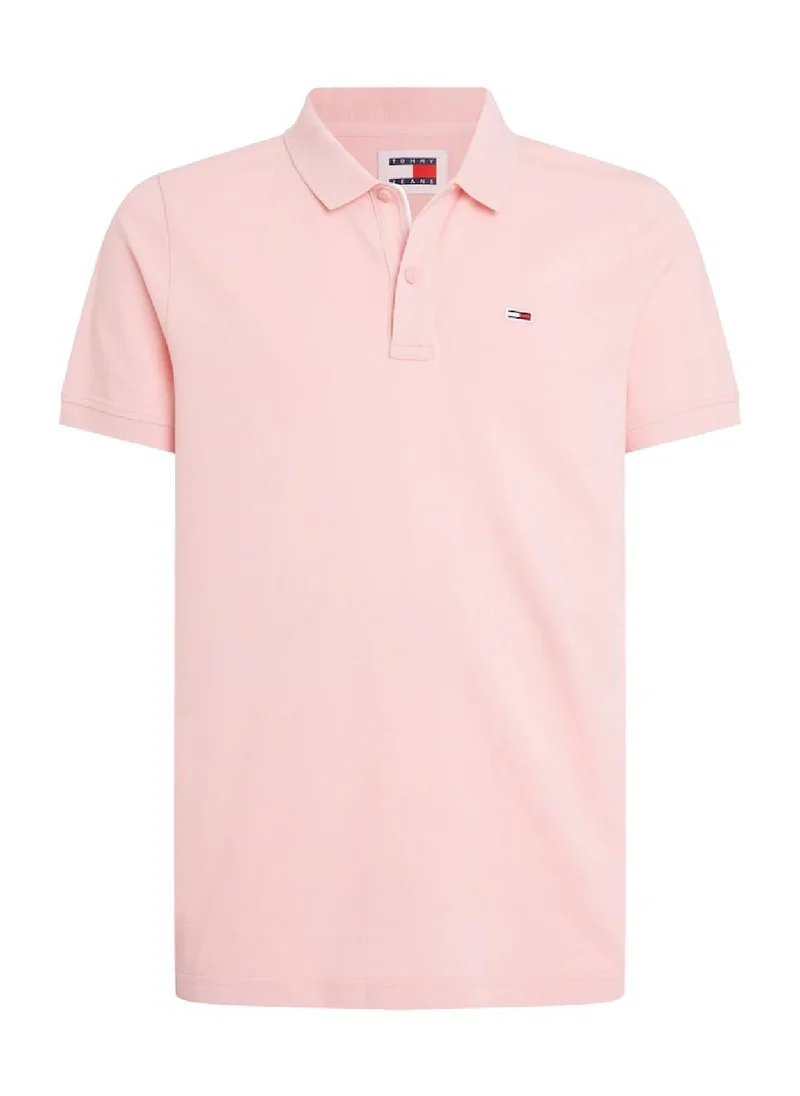 TOMMY JEANS Men's Slim Placket Polo - Cotton, Pink