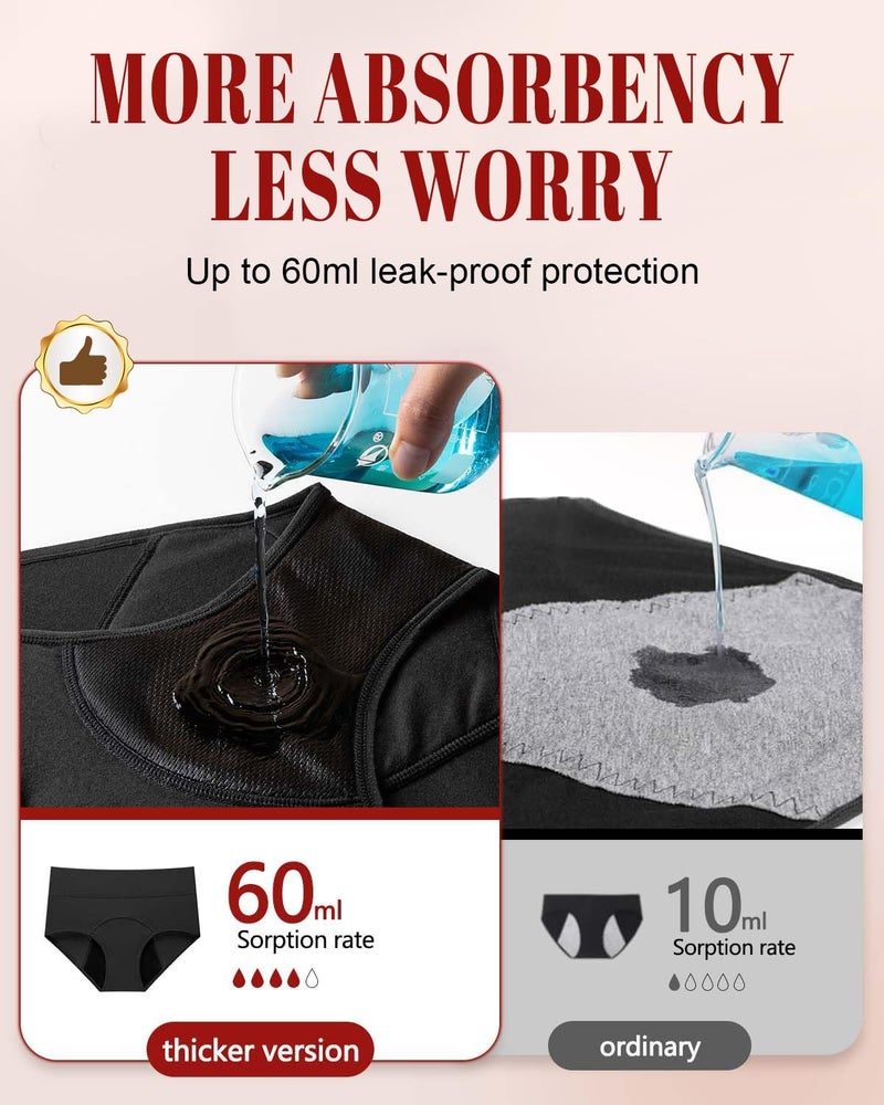 Gladbecke Period Underwear for Women Heavy Flow â€“ Leakproof High Waisted Cotton Menstrual Panties 3 Pack (Runs small. Size up) Black - Image 3